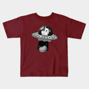 cow astronaut driving ufo catching meat steak Kids T-Shirt